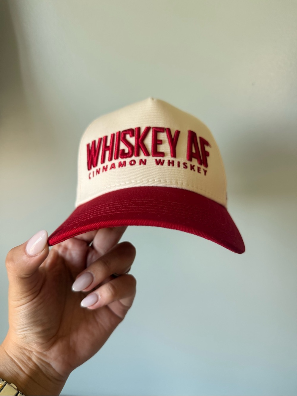 WHISKEY AF Cinnamon Trucker Hat- Cream & Red
